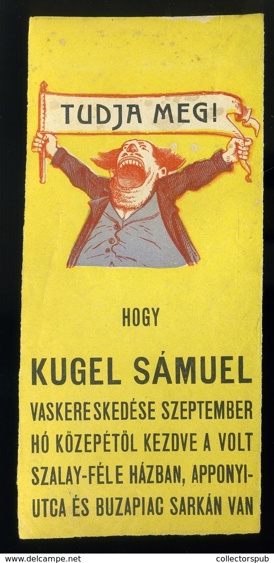SZÁMOLÓ CÉDULA  Régi Reklám Grafika , Kugel Sámuel  /  COUNTING CARD Vintage Adv. Graphics, Sámuel Kugel - Zonder Classificatie