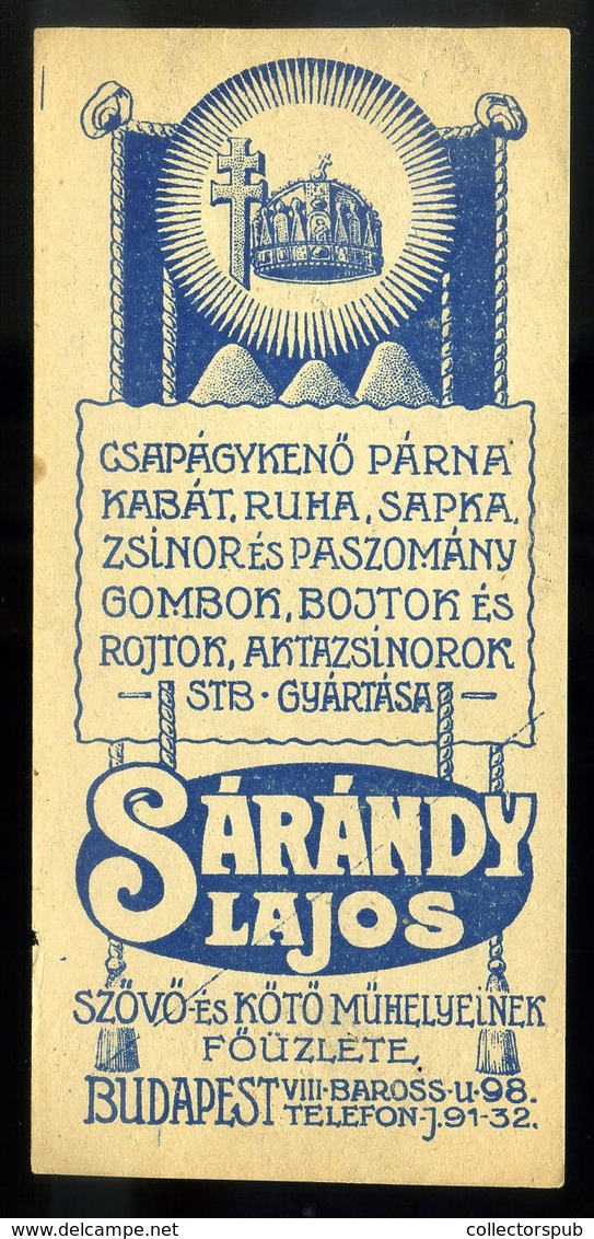 SZÁMOLÓ CÉDULA  Régi Reklám Grafika , Sárkány Lajos  /  COUNTING CARD Vintage Adv. Graphics, Lajos Sárkány - Unclassified