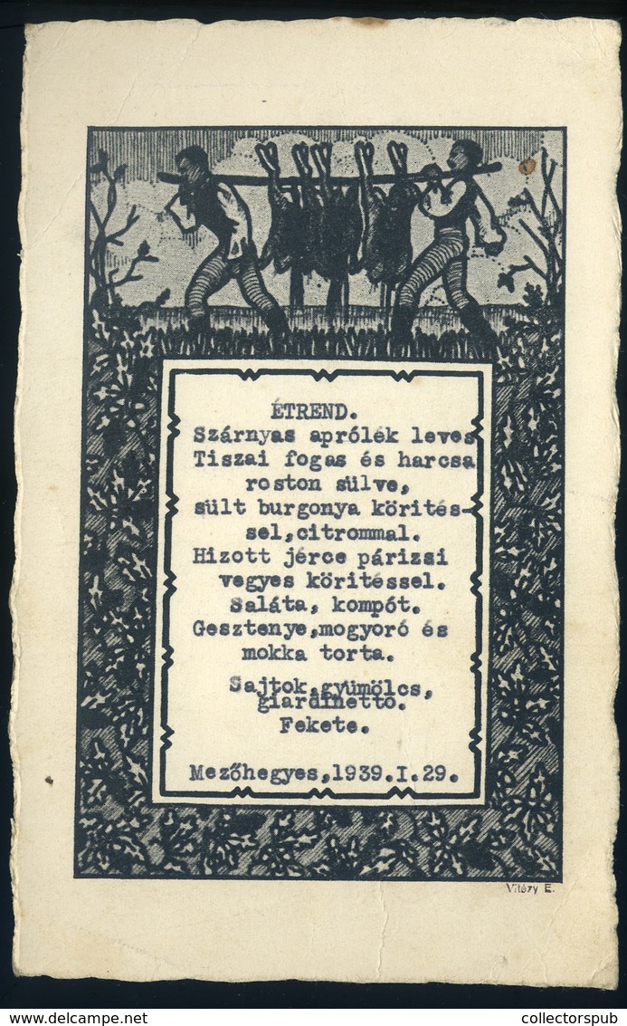 MENÜKÁRTYA 1939. Mezőhegyes  /  MENU CARD - Unclassified