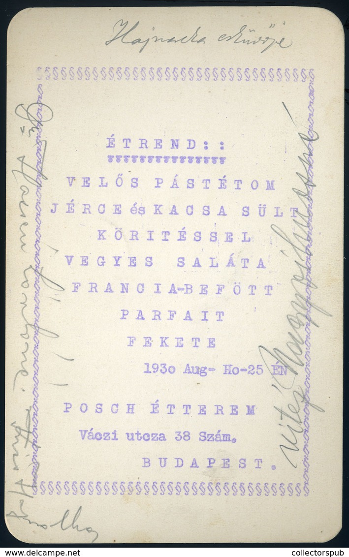 MENÜKÁRTYA 1930. Budapest, Posch Étterem  /  MENU CARD 1930 Posch Restaurant - Unclassified