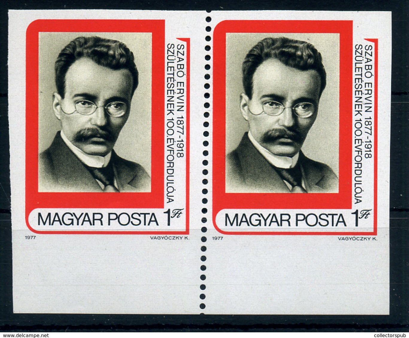 1977 Munkásmozgalom (III.) - Szabó Ervin Vágott Pár, Középen Fogazva!  /  Cut Pair Perforated In Middle - Unused Stamps