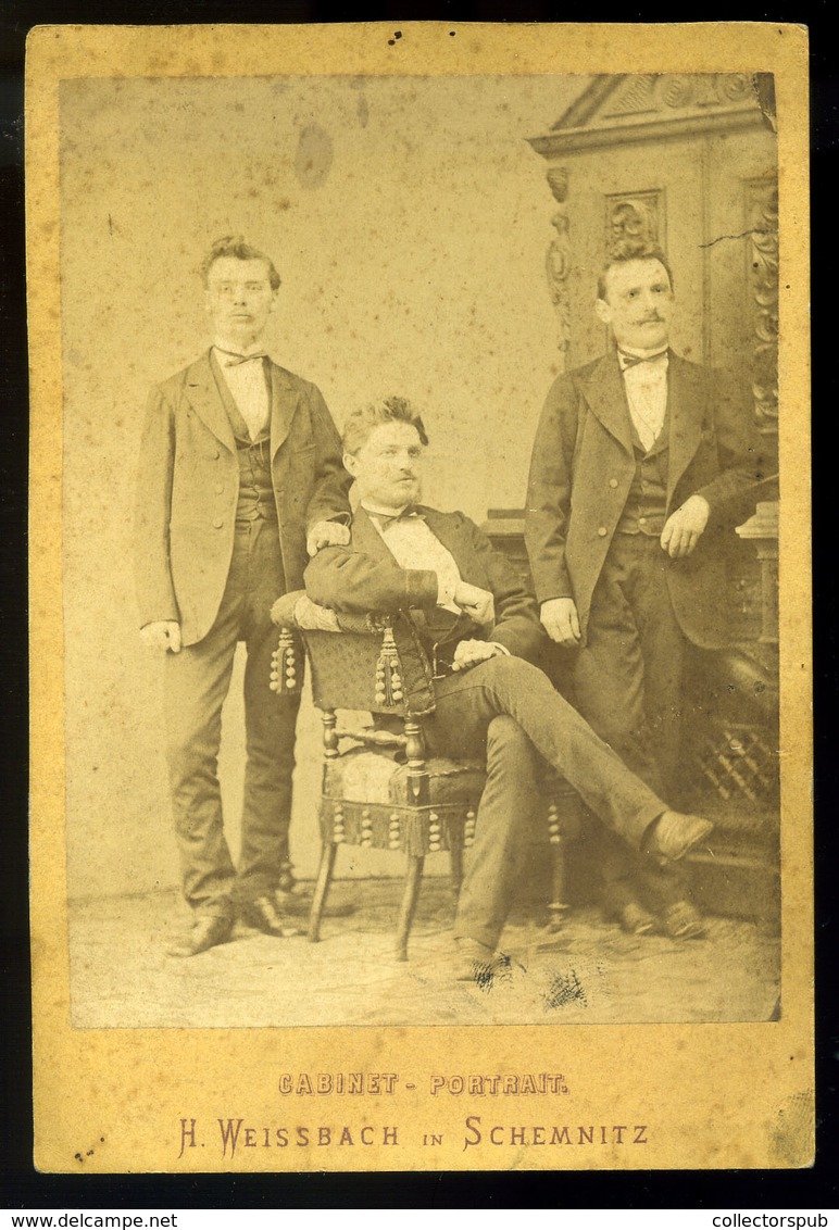 SELMECBÁNYA 1870-74. Weissbach : Ismeretlen Férfiak, Ritka Cabinet Fotó  /  Unknown Men Rare Cabinet Photo - Andere & Zonder Classificatie