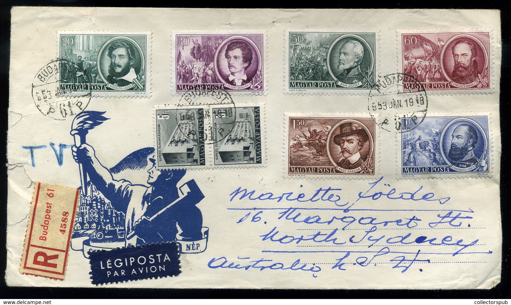 BUDAPEST 1953. Ajánlott Légi Levél Ausztráliába   /  1953 Reg Airmail Letter To Australia - Covers & Documents