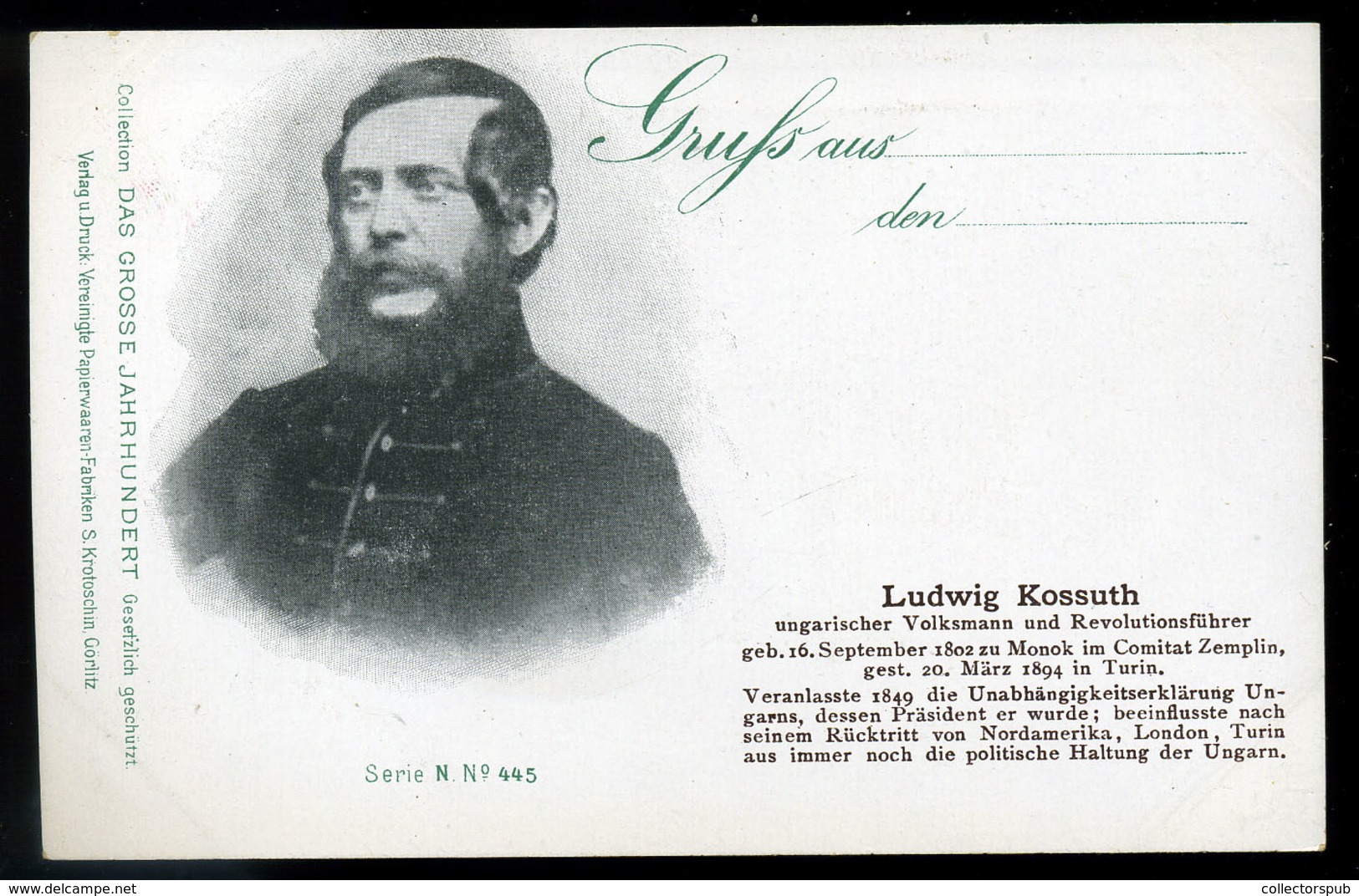 1900. Cca. Kossuth Lajos Portré, Régi Képeslap  /  Ca 1900 Lajos Kossuth Portrait Vintage Pic. P.card - Hungary