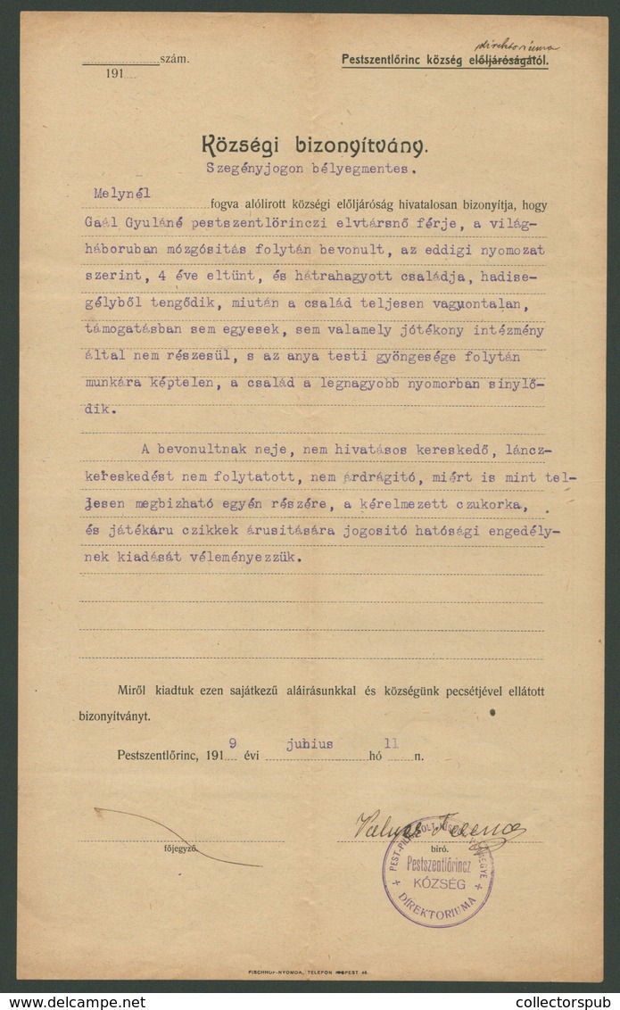 TANÁCSKÖZTÁRSASÁG Pestszentlőrinc Direktóriuma Régi Dokumentum  /  SOVIET REPUBLIC Directorate Vintage Document - Unclassified