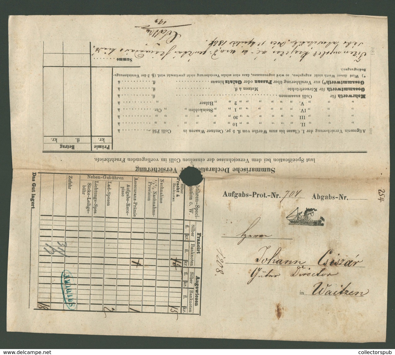 DDSG 1867. Dekoratív Fuvarlevél , Okmánybélyeggel  /  Decorative Bill Of Freight Stamp Duty - Covers & Documents