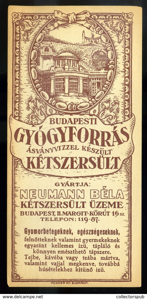 SZÁMOLÓ CÉDULA  Régi Reklám Grafika , Ásványvízzel Készült Kétszersült  /  COUNTING CARD Vintage Adv. Graphics, Toast Ma - Unclassified