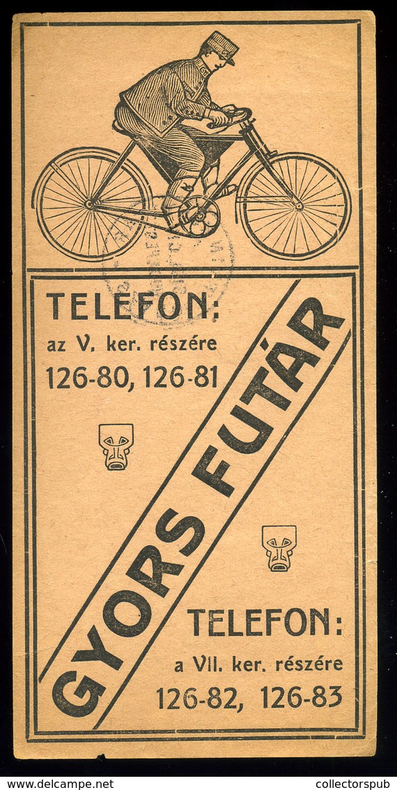 SZÁMOLÓ CÉDULA  Régi Reklám Grafika , Gyorsfutár, Kerékpár  /  COUNTING CARD Vintage Adv. Graphics, Bicycle Dispach - Unclassified