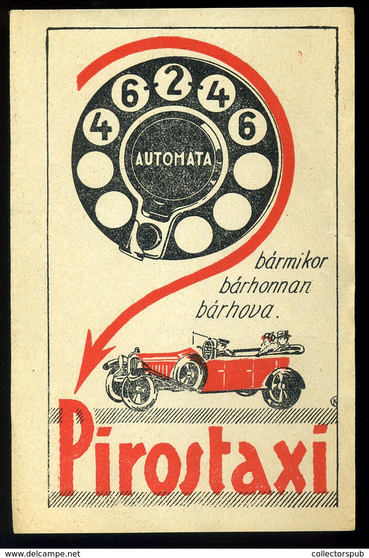 SZÁMOLÓ CÉDULA  Régi Reklám Grafika , Pirostaxi  /  COUNTING CARD Vintage Adv. Graphics, Red Taxi - Unclassified