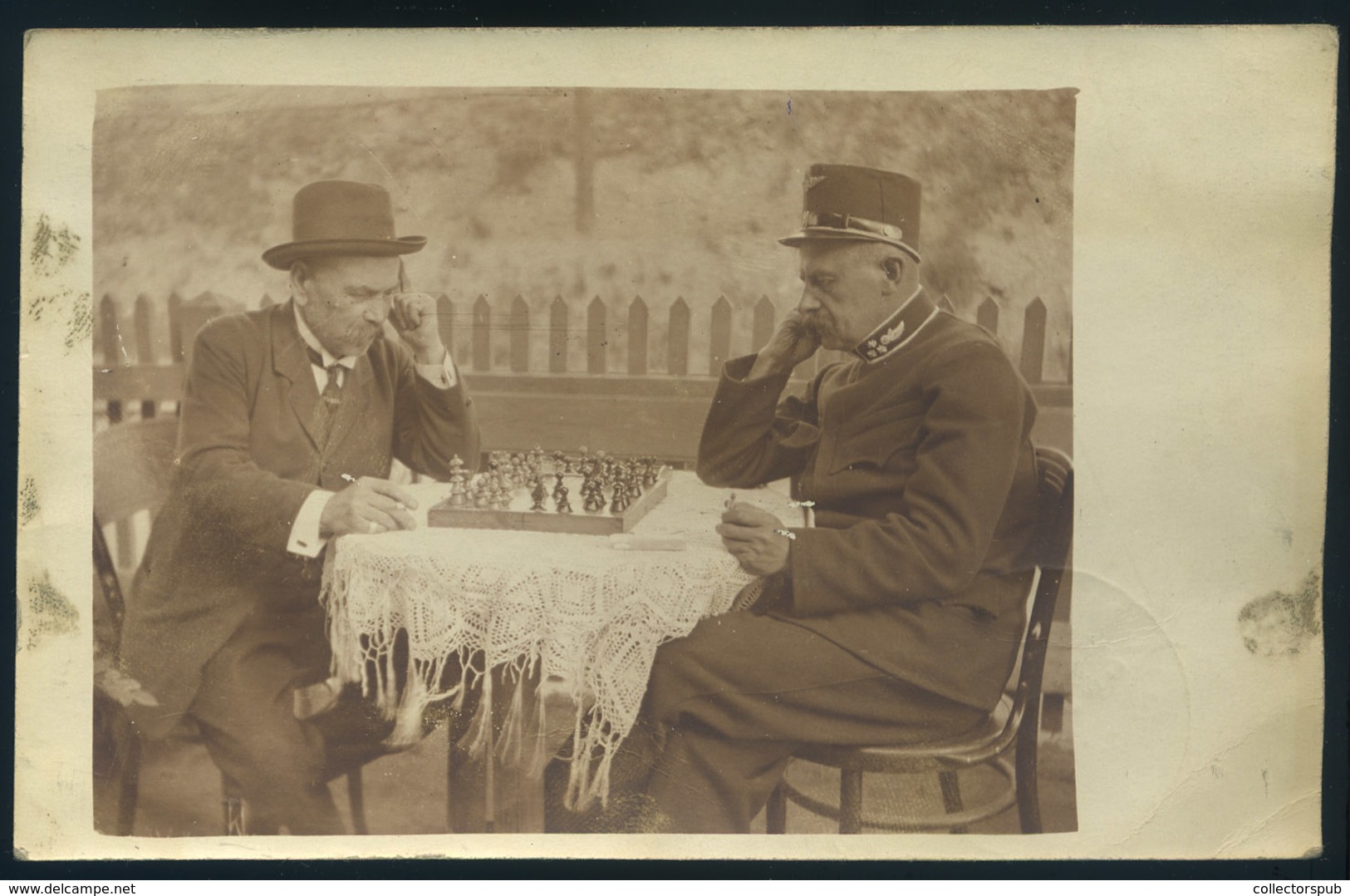 1918. Sakkozók, Fotós Képeslap, Poprád-Podolin Mozgóposta Bélyegzéssel   /  1918 Chess Players Photo Vintage Pic. P.card - Gebruikt