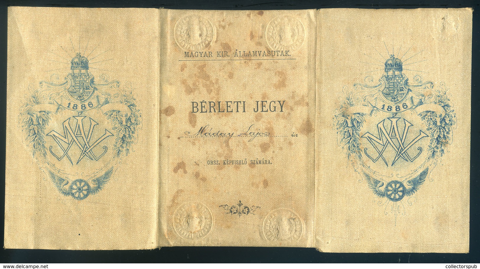 MÁV 1886. Bérleti Jegy , Csáczai Máday Lajos Országgyűlési Képviselő Részére  /  Nat.Hun.Rail Seasonal Ticket From MP La - Unclassified