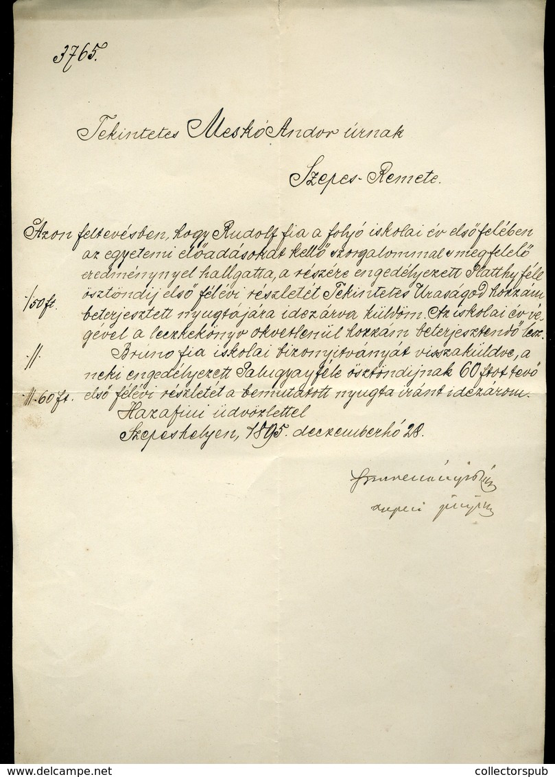 SZEPESHELY 1895. Szmrecsányi Pál 1846-1908. Szepesi Püspök Autográf Levél, érdekes!  /  Pál Szmrecsányi Bishop Of Szepes - Zonder Classificatie