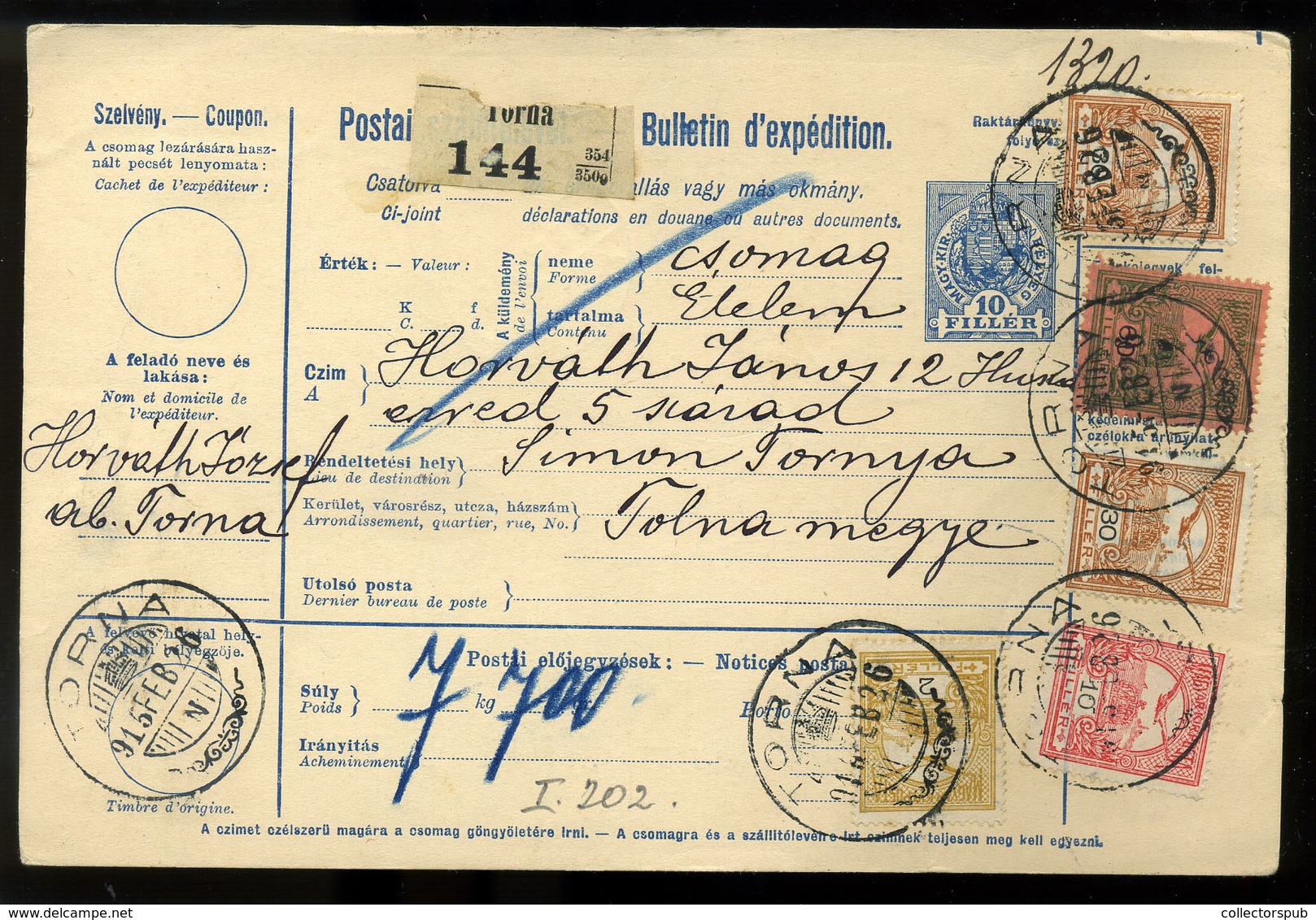 TORNA 1915. Szép Csomagszállító Simontornyára Küldve  /  1915 Nice Parcel P.card To Simontornya - Gebruikt