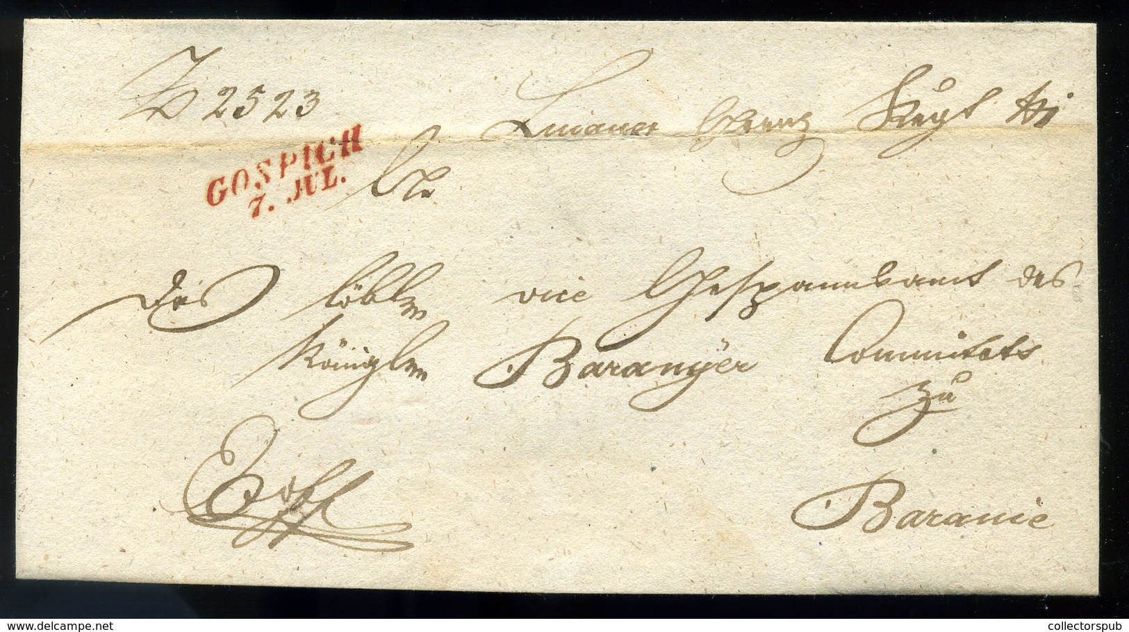 GOSPICH  1845. Cca. Ex Offo Levél, Piros Bélyegzéssel (250p)  /  Ca 1845 Official Letter Red Pmk - Kroatië