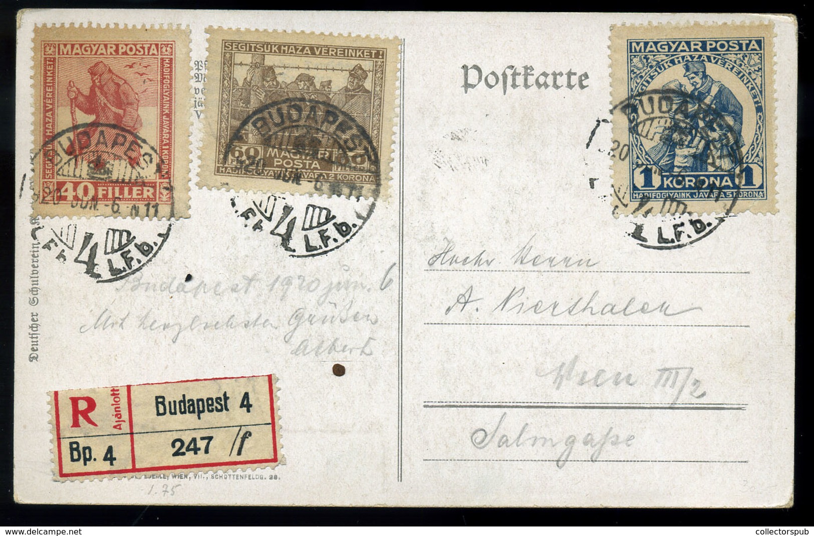 BUDAPEST 1920. Ajánlott Képeslap Hadifogoly Sorral Bécsbe  /  1920 Reg. Vintage Pic. P.card POW Line To Vienna - Covers & Documents