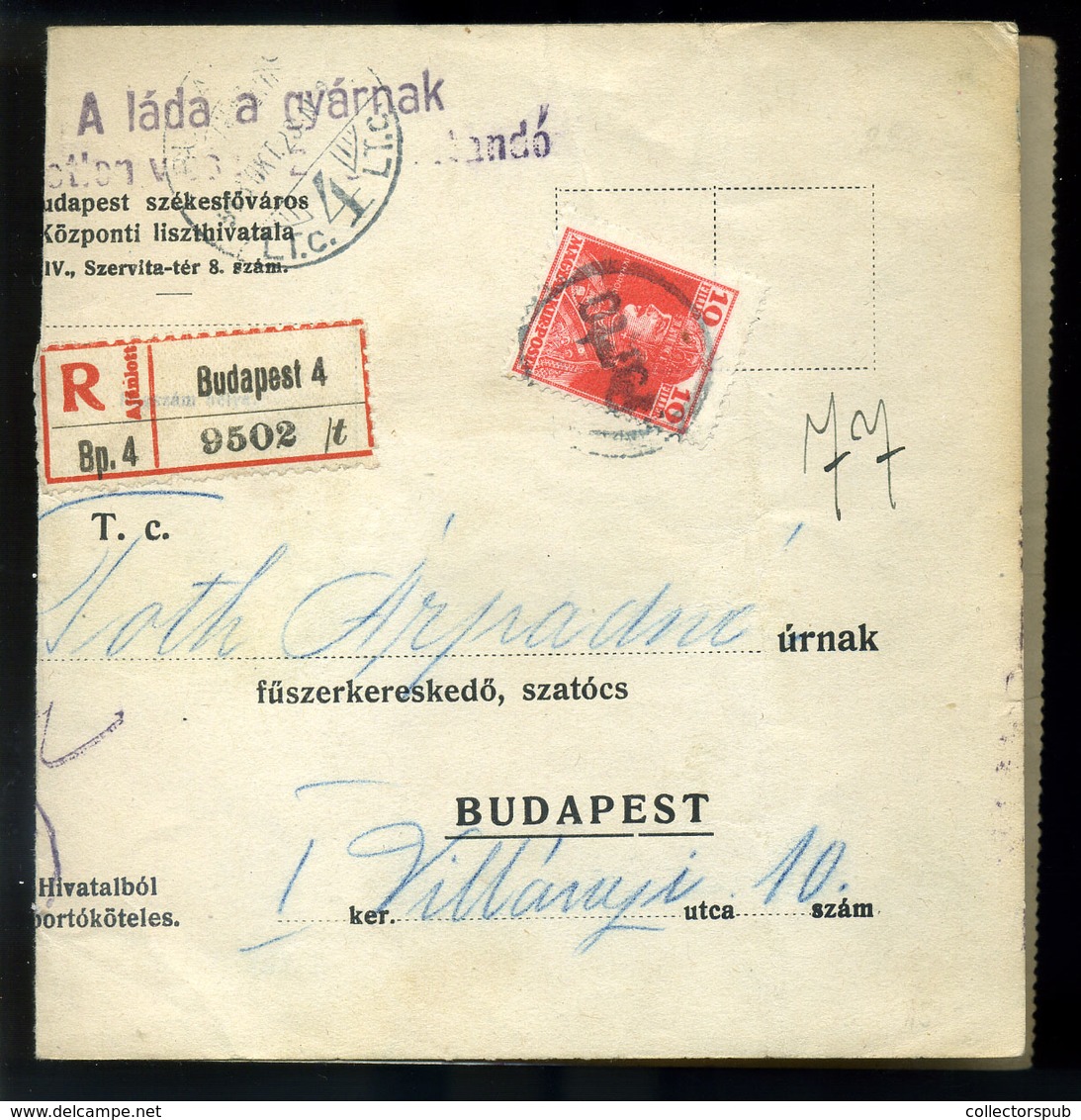 BUDAPEST 1918. Ajánlott Szappanutalvány , Szükség Portó Bélyegzéssel - Used Stamps