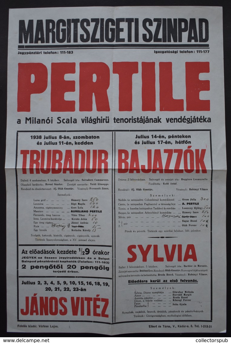 MARGITSZIGETI SZINPAD 1939. Régi Műsor Plakát  /  MARGARET ISLE THEATER 1939 Vintage Program Poster - Unclassified