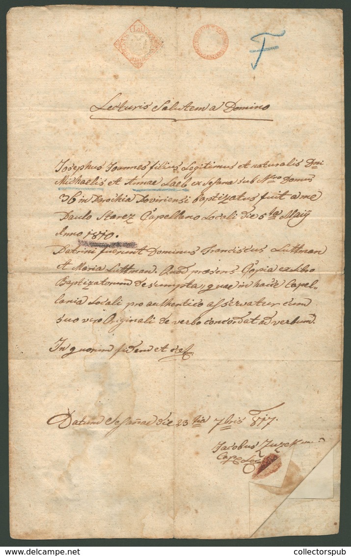 AUSZTRIA 1817. Szgnettás Dokumentum  /  AUSTRIA 1817 SIgnette Document - Unclassified