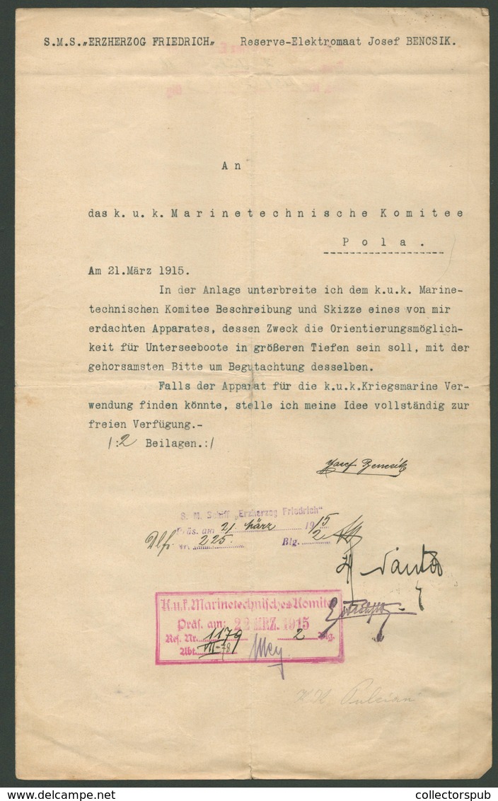 K.u.K. Haditengerészet , POLA 1915. S.M.Schiff Erzh.Friedrich, Régi Dokumentum - Unclassified