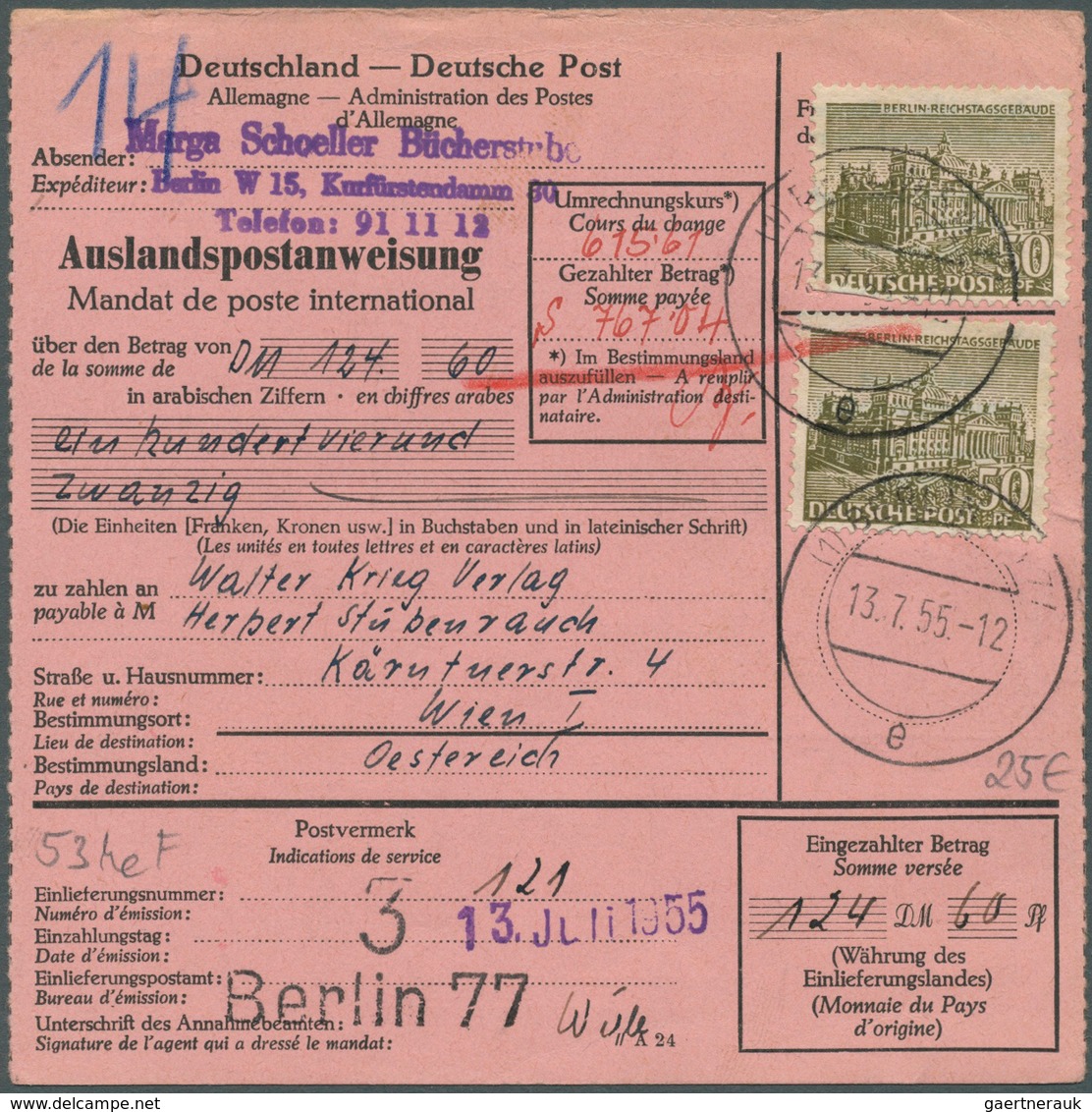 Berlin: 1949, Bauten I, 40Pf als Einzelfrankatur sowie 50Pf u. 60Pf jeweils als Einzel- und Mehrfach