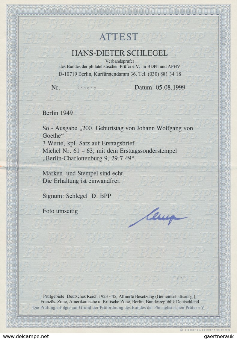 Berlin: 1949, 10-30 Pfg. Goethe Komplett Auf Unbeschriftetem, Amtlichen Schmuckumschlag Mit Ersttags - Briefe U. Dokumente