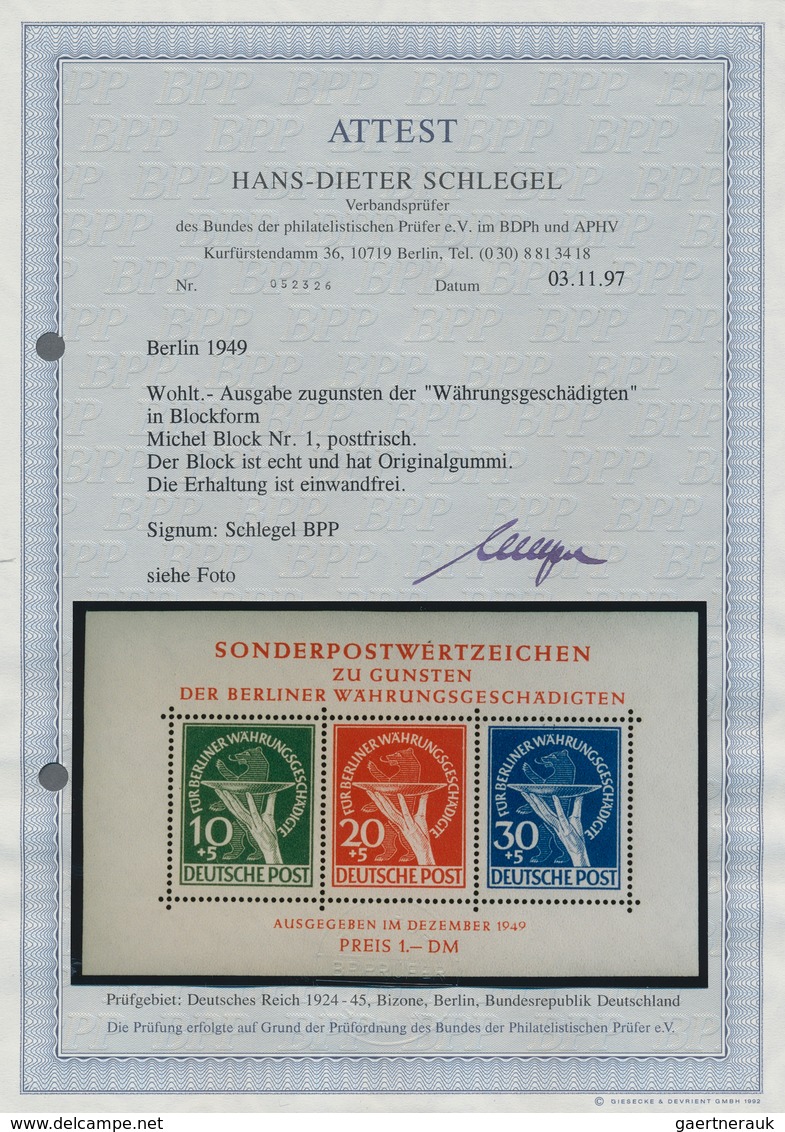 Berlin: 1949, Währungsgeschädigten Blockausgabe Tadellos Postfrisch, Fotoattest BPP, Mi 950.- - Covers & Documents