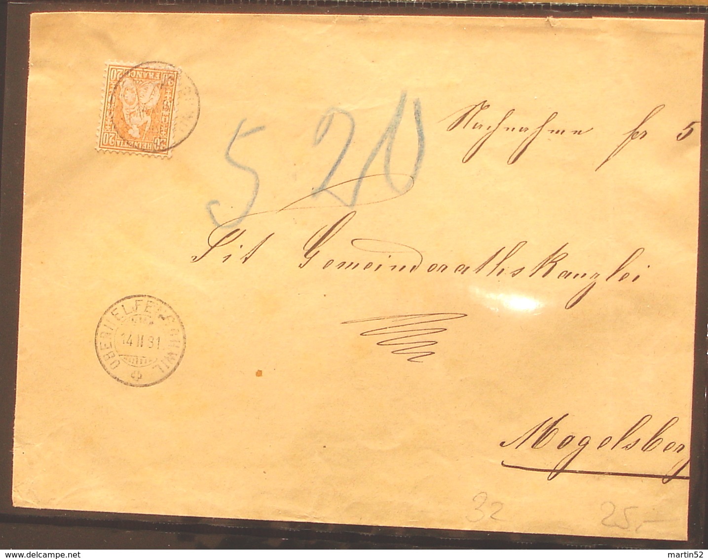 Schweiz Suisse 1881: HELVETIA 20c Orange Zu 32 Mi 24 Yv 37 Mit O OBERHELFENSCHWIL 14.II.81 Nach Mogelsberg - Lettres & Documents