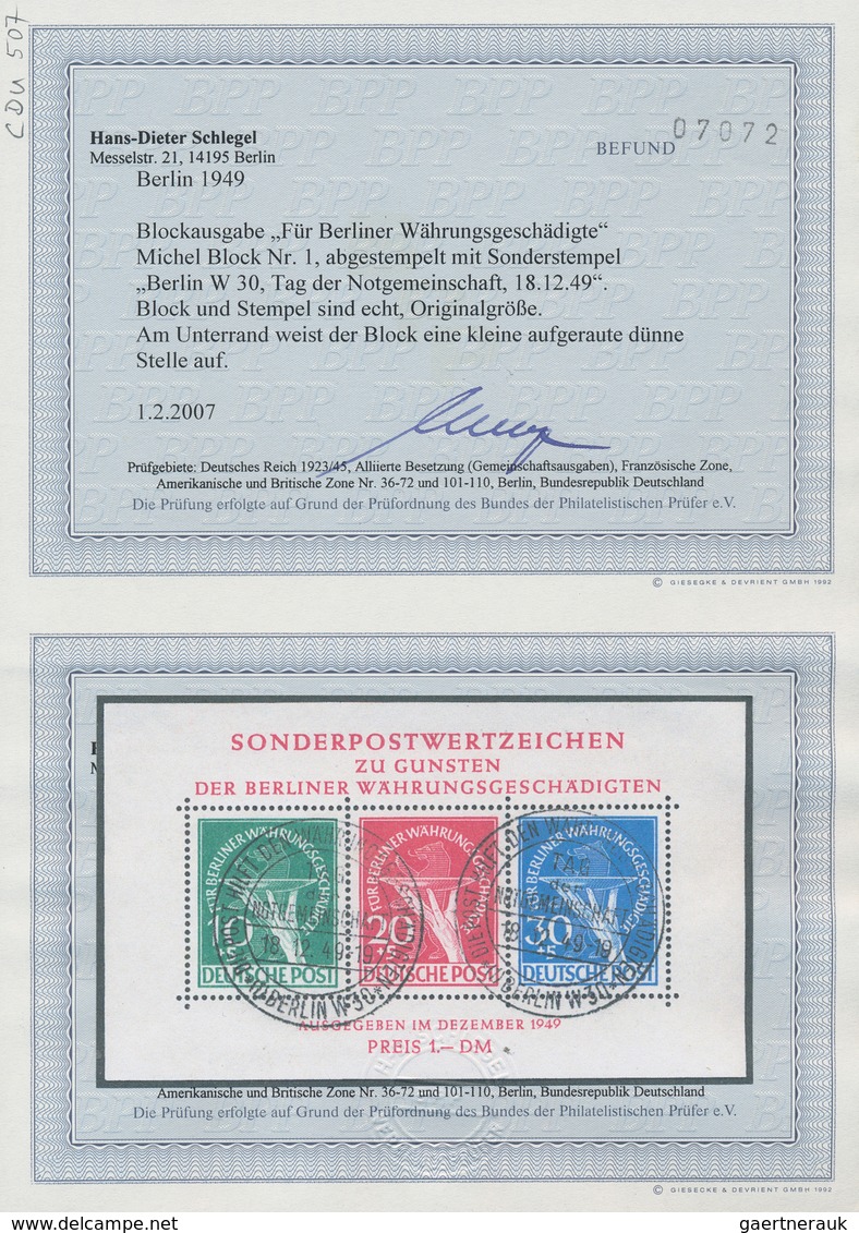 Berlin: 1949, Währungsgeschädigten Blockausgabe Mit 2x Sauberer Sonderstempel, Im Unterrand Kleine A - Lettres & Documents