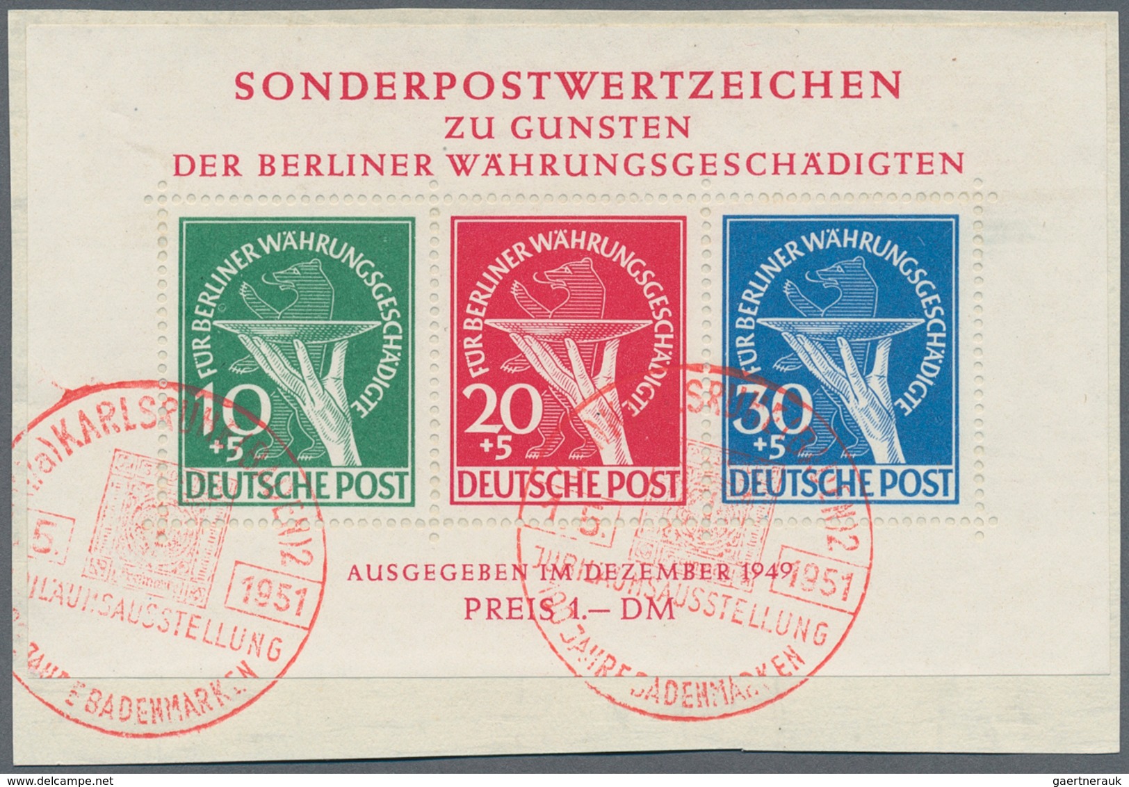 Berlin: 1949, Währungsgeschädigten-Block Auf Knapp Geschnittenem Briefstück (weißer Karton) Mit Rote - Briefe U. Dokumente