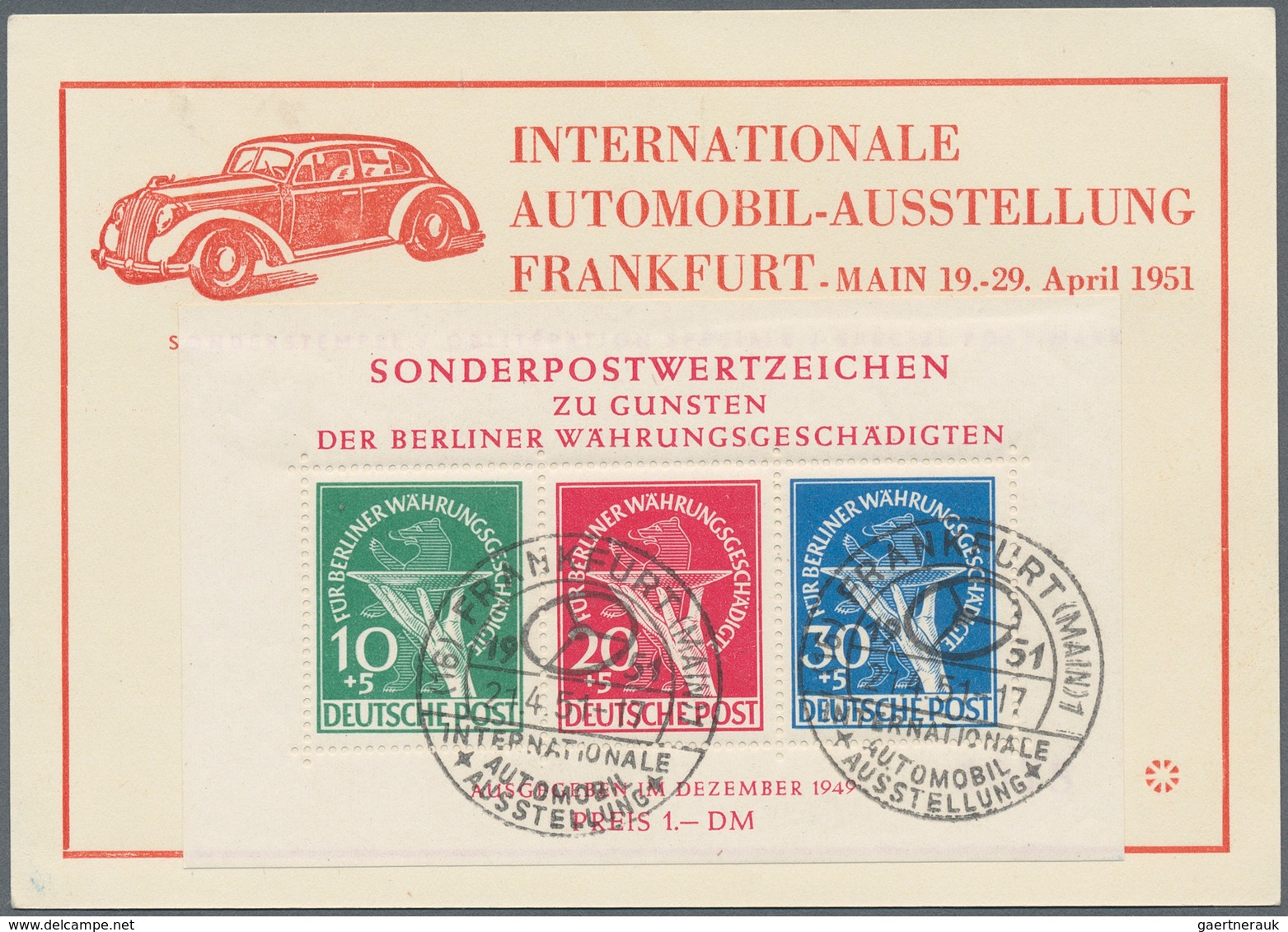 Berlin: 1949, Währungsgeschädigten Blockausgabe Mit Sonderstempel "I.A.A. FRANKFURT/Main 1951" Auf U - Covers & Documents