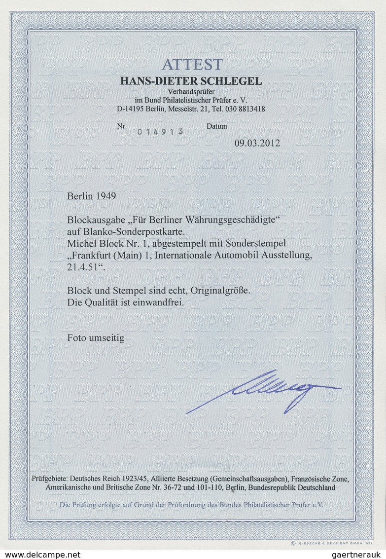Berlin: 1949, Währungsgeschädigten Blockausgabe Mit Sonderstempel "I.A.A. FRANKFURT/Main 1951" Auf U - Covers & Documents