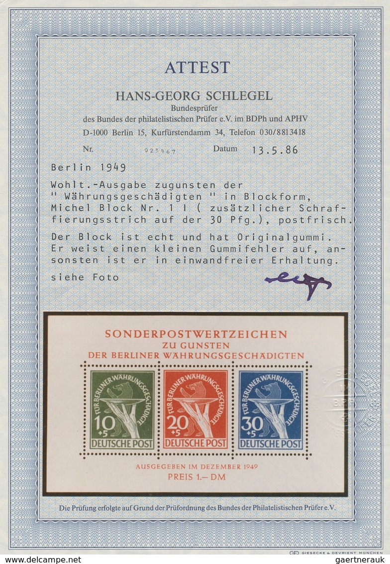 Berlin: 1949, Währungsgeschädigten-Block Mit Plattenfehler "zusätzlicher Schaffrierungsstrich Auf De - Covers & Documents