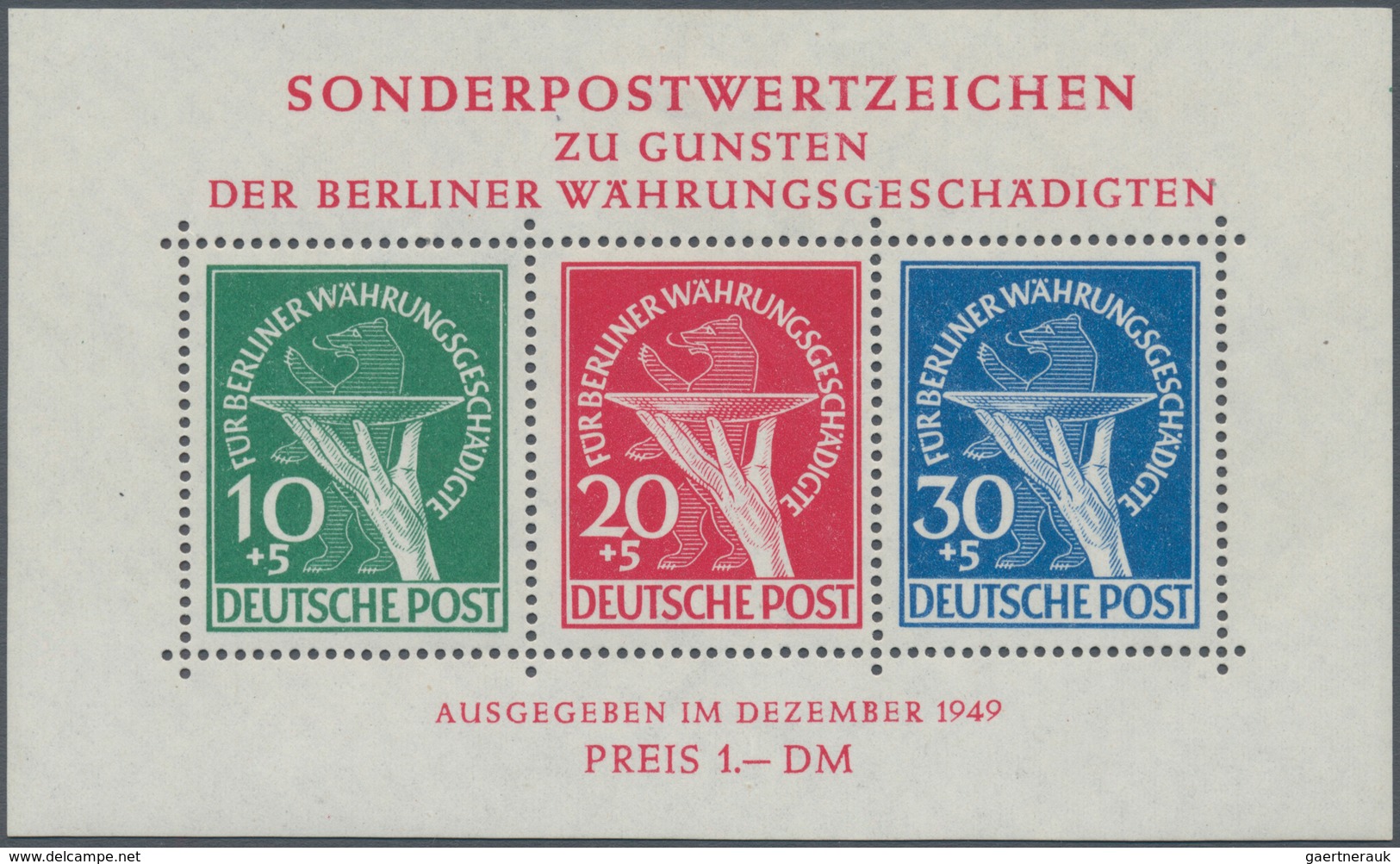 Berlin: 1949, Währungsgeschädigten-Block Mit Plattenfehler Bei Der 30 Pf Marke "zusätzlicher Senkrec - Covers & Documents