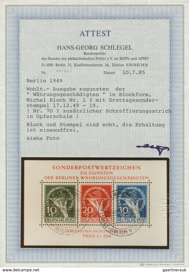 Berlin: 1949, Blockausgabe „Für Berliner Währungsgeschädigte” Mit ESST Vom 17.12.49 Und Vollem Origi - Lettres & Documents