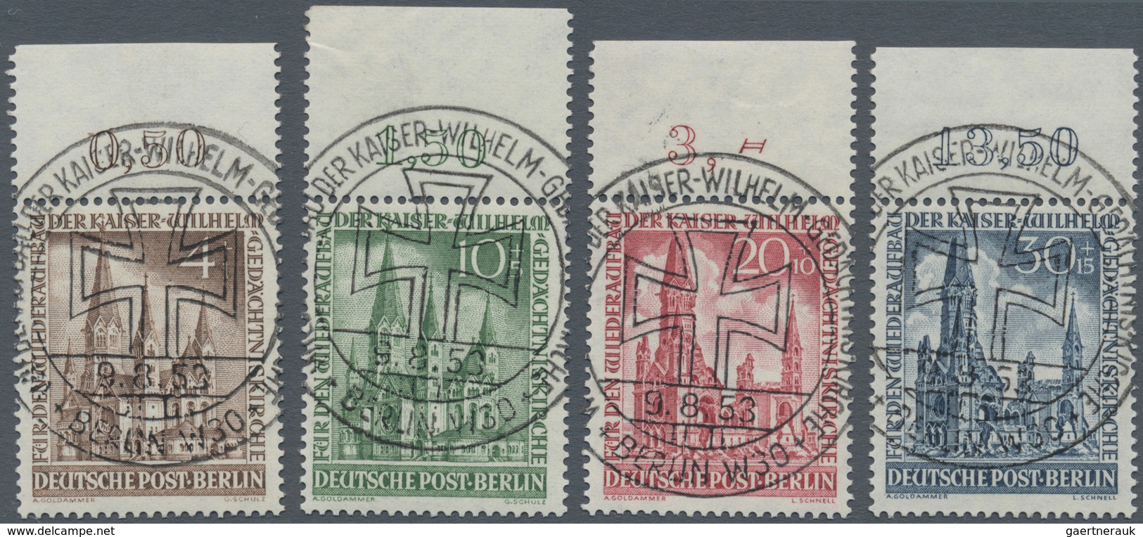 Berlin: 1953, Gedächtniskirche, Kompl. Satz Einheitlich Vom Oberrand (dort Jeweils Mit Haftstelle) M - Covers & Documents