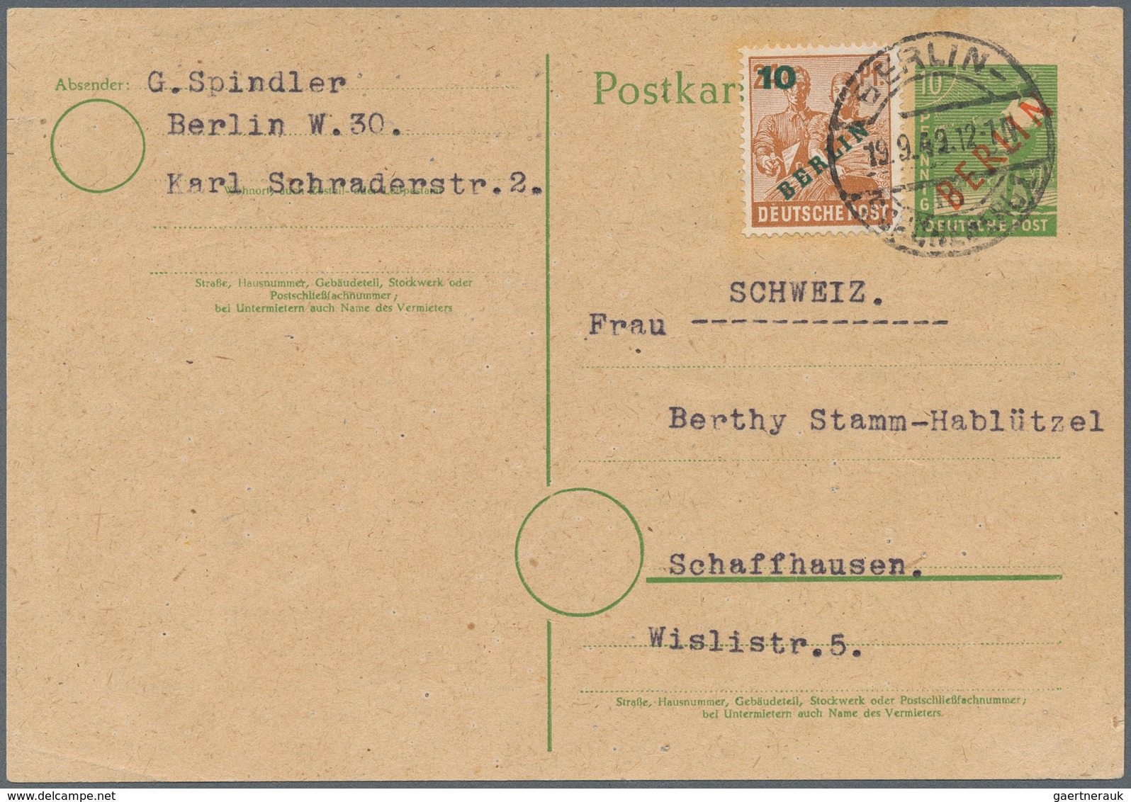 Berlin - Ganzsachen: 10 Pf. Rotaufdruck Mit 10 Pf. Grünaufdruck Als Auslandskarte Ab Berlin-Schönebe - Autres & Non Classés