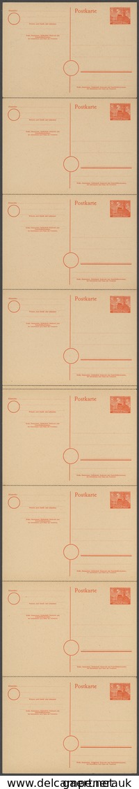 Berlin - Ganzsachen: 1952. Postkarte 8 Pf Rotorange Rathaus Im Gezähnten, Senkrechten 8er-Streifen M - Autres & Non Classés