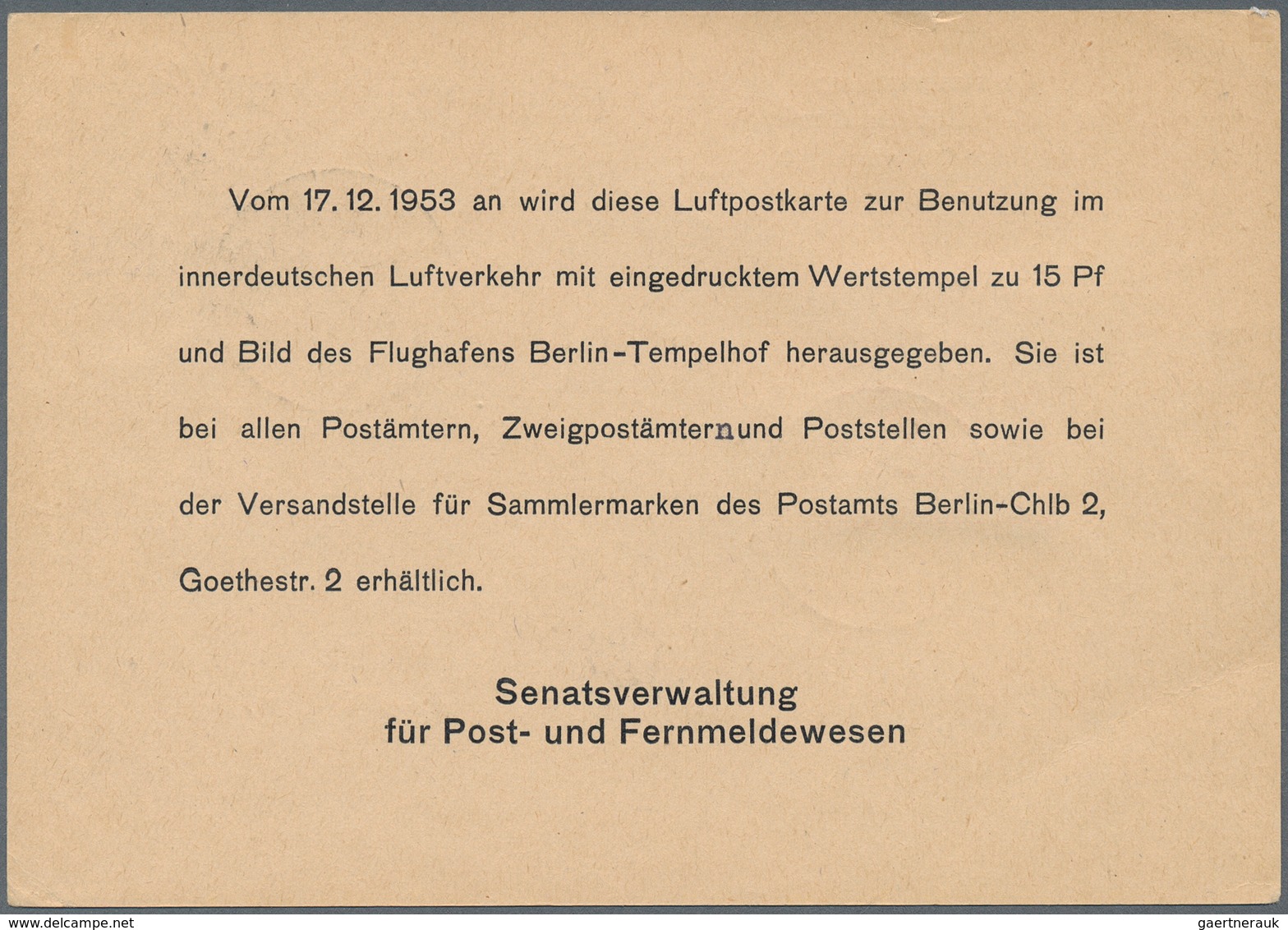 Berlin - Ganzsachen: 15 Pf. Lp-Karte 1953 Mit Ankündigungstext Mit 20 Pf. Glocke Mitte Als Lp-Auslan - Sonstige & Ohne Zuordnung