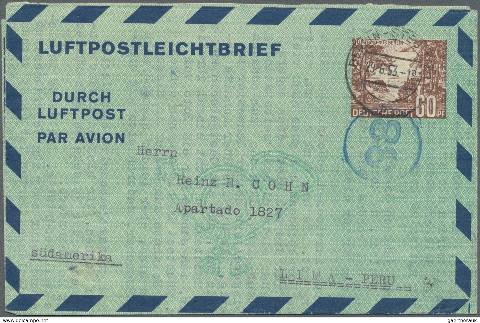 Berlin - Ganzsachen: 1953: Luftpostleichtbrief 60 Pf. Havellandschaft – LF 5 Mit Umfangreichen Text - Autres & Non Classés
