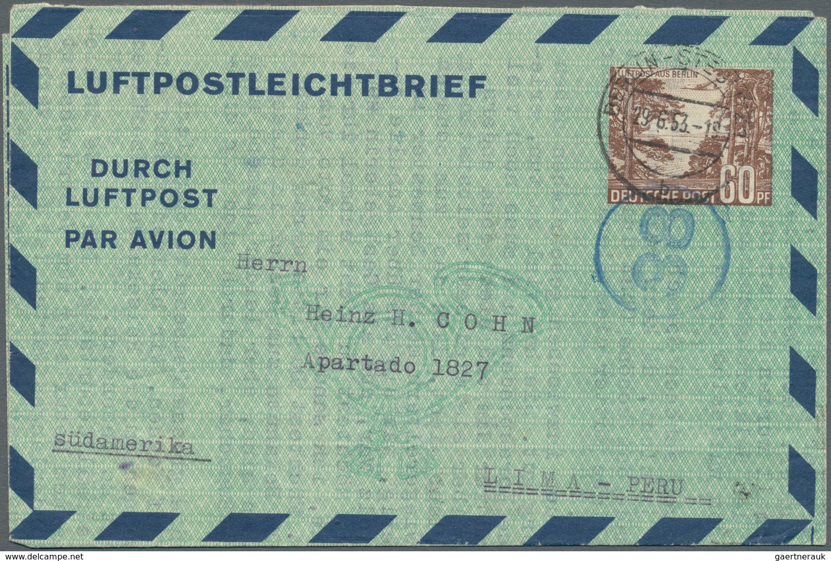 Berlin - Ganzsachen: 1953: Luftpostleichtbrief 60 Pf. Havellandschaft – LF 5 Mit Umfangreichen Text - Other & Unclassified