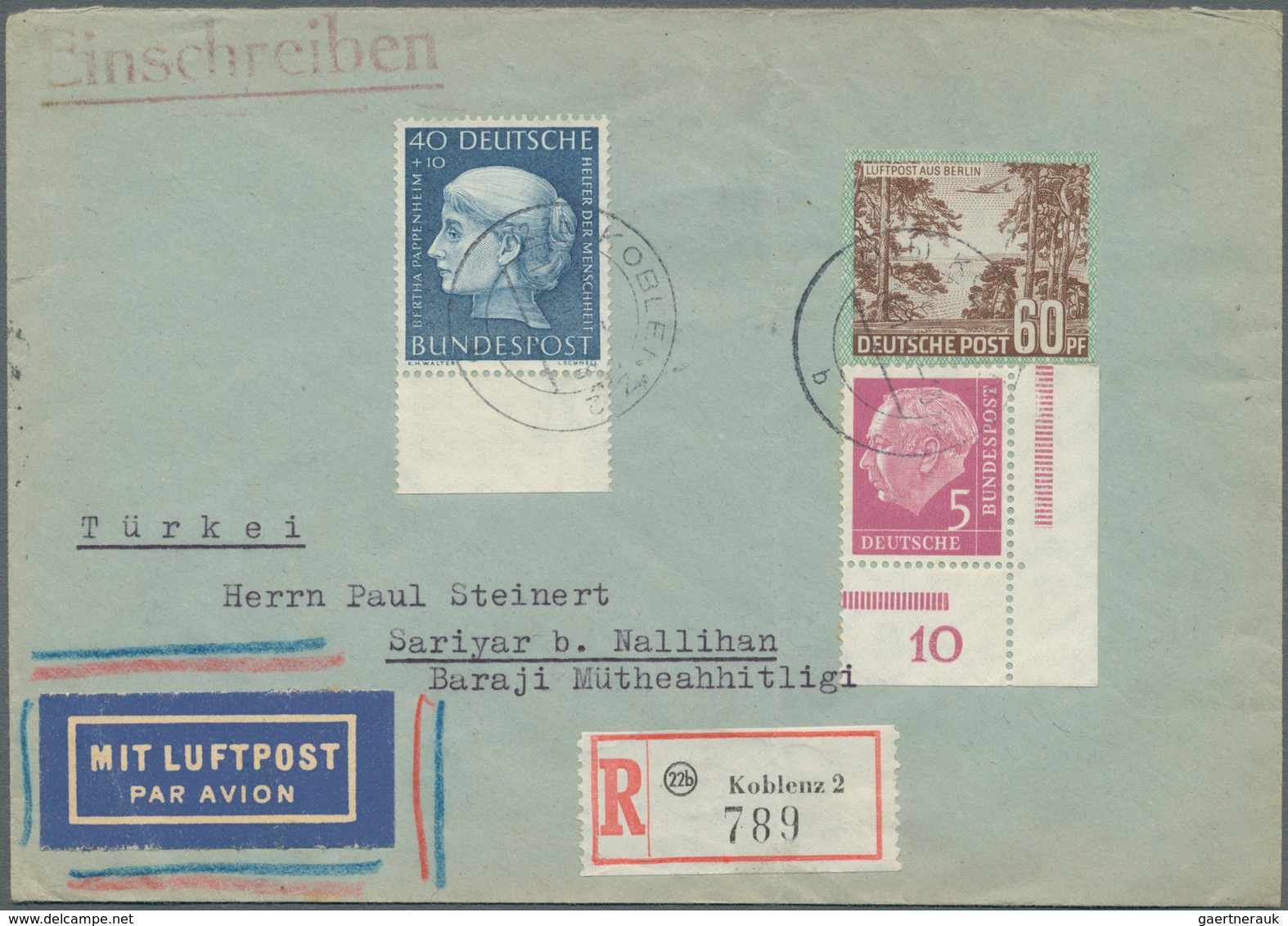 Berlin - Ganzsachen: 1955: Luftpostbrief Europa Mit Einschreiben Tarif III – 40 + 15 LP, 50 R – Mit - Other & Unclassified