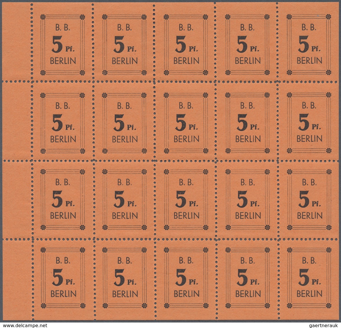 Berlin - Postkrieg: 1948ff. 5 Pfg Schwarz/orange, Vorbereitete Zuschlagsmarke Des "B.B. Berlin" (Bri - Autres & Non Classés