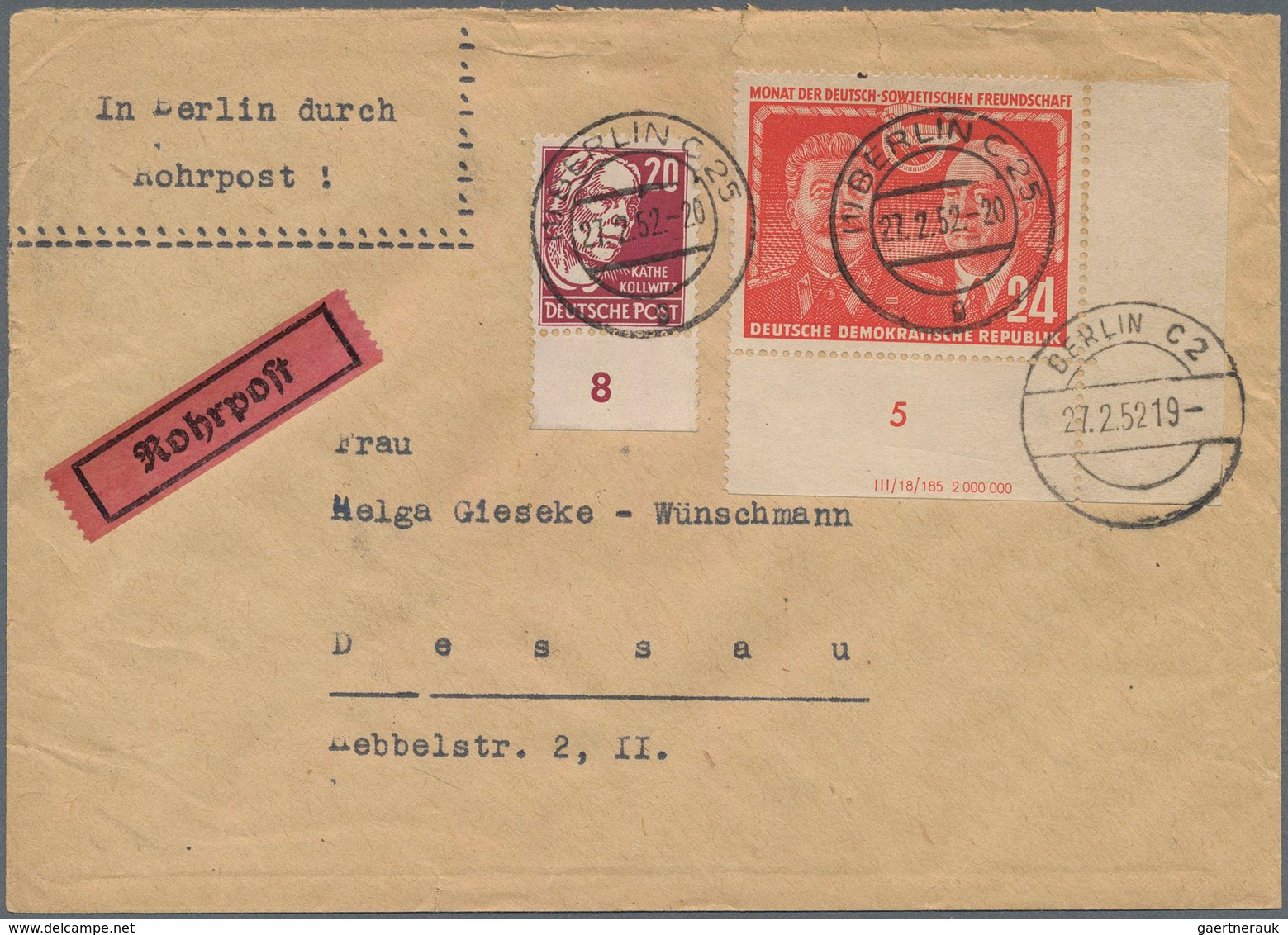 Berlin - Rohrpost: DDR 24 Pf. DsF R. Untere Bogenecke Mit DV U. SBZ 20 Pf. Köpfe I Zusammen Auf Rohr - Other & Unclassified