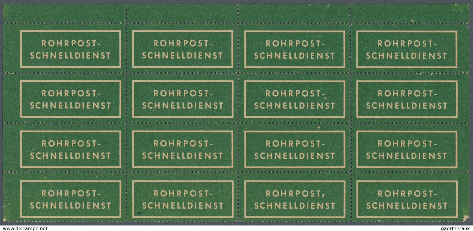 Berlin - Postschnelldienst: Rohrpost-Schnelldienst Grüner Aufkleber Für Die Sendungen Im Bogenteil Z - Briefe U. Dokumente
