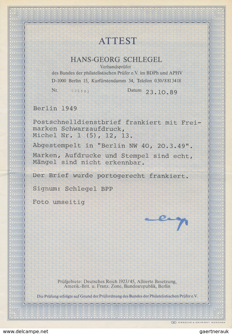 Berlin - Postschnelldienst: 2(5), 40 U. 50 Pf. Schwarzaufdruck Zusammen Auf Postschnelldienstbf. Von - Briefe U. Dokumente