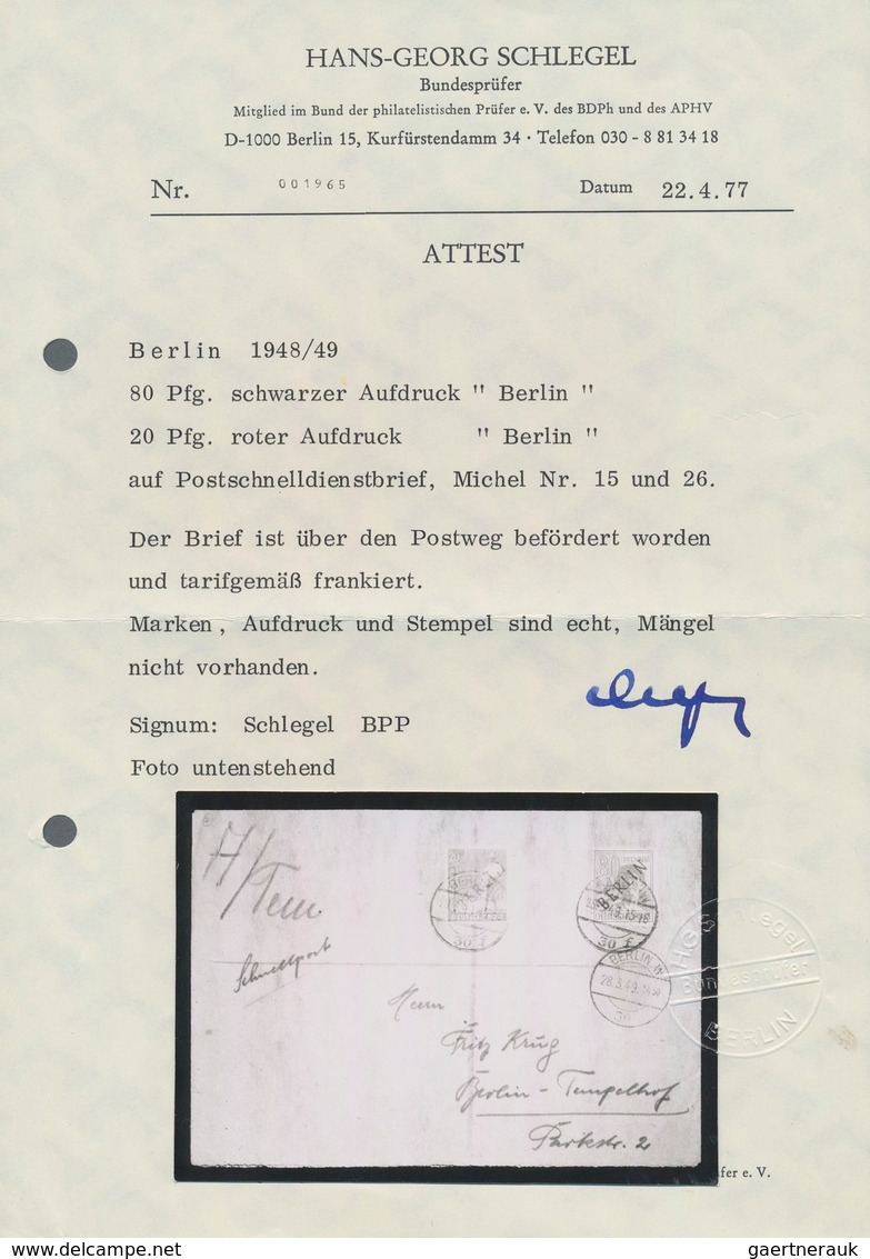 Berlin - Postschnelldienst: 80 Pf. Schwarz U. 20 Pf. Rotaufdruck Zusammen Auf Postschnelldienstbf. V - Briefe U. Dokumente