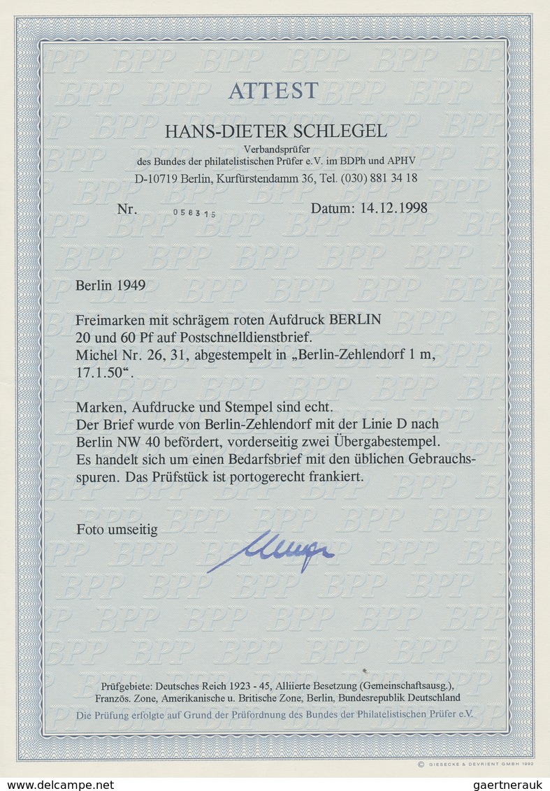 Berlin - Postschnelldienst: 20 U. 60 Pf. Rotaufdruck Zusammen Auf Postschnelldienstbf. Von Berlin-Ze - Lettres & Documents