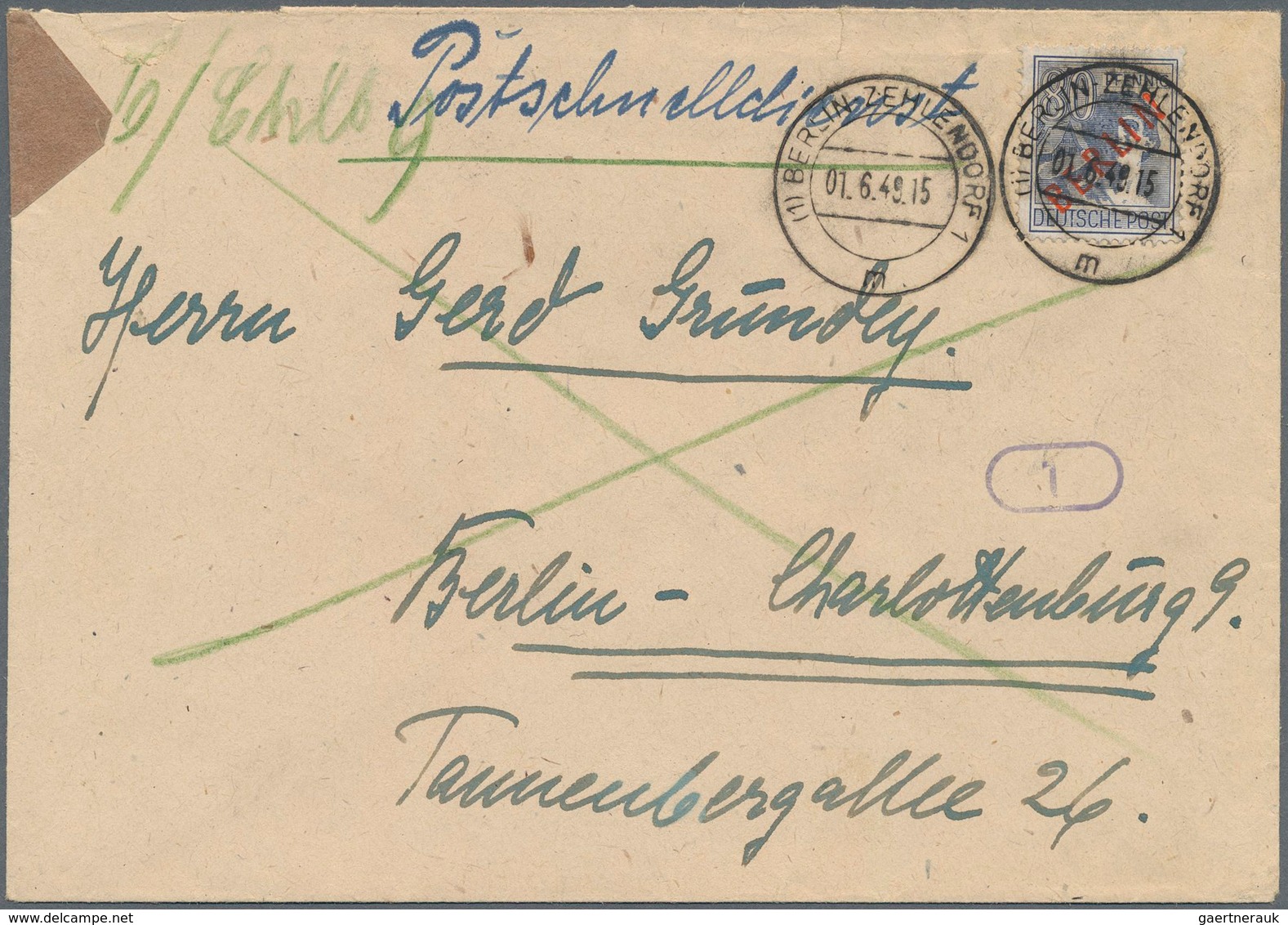 Berlin - Postschnelldienst: 80 Pf. Rotaufdruck Als EF Auf Postschnelldienstbf. Von Berlin-Zehlendorf - Lettres & Documents