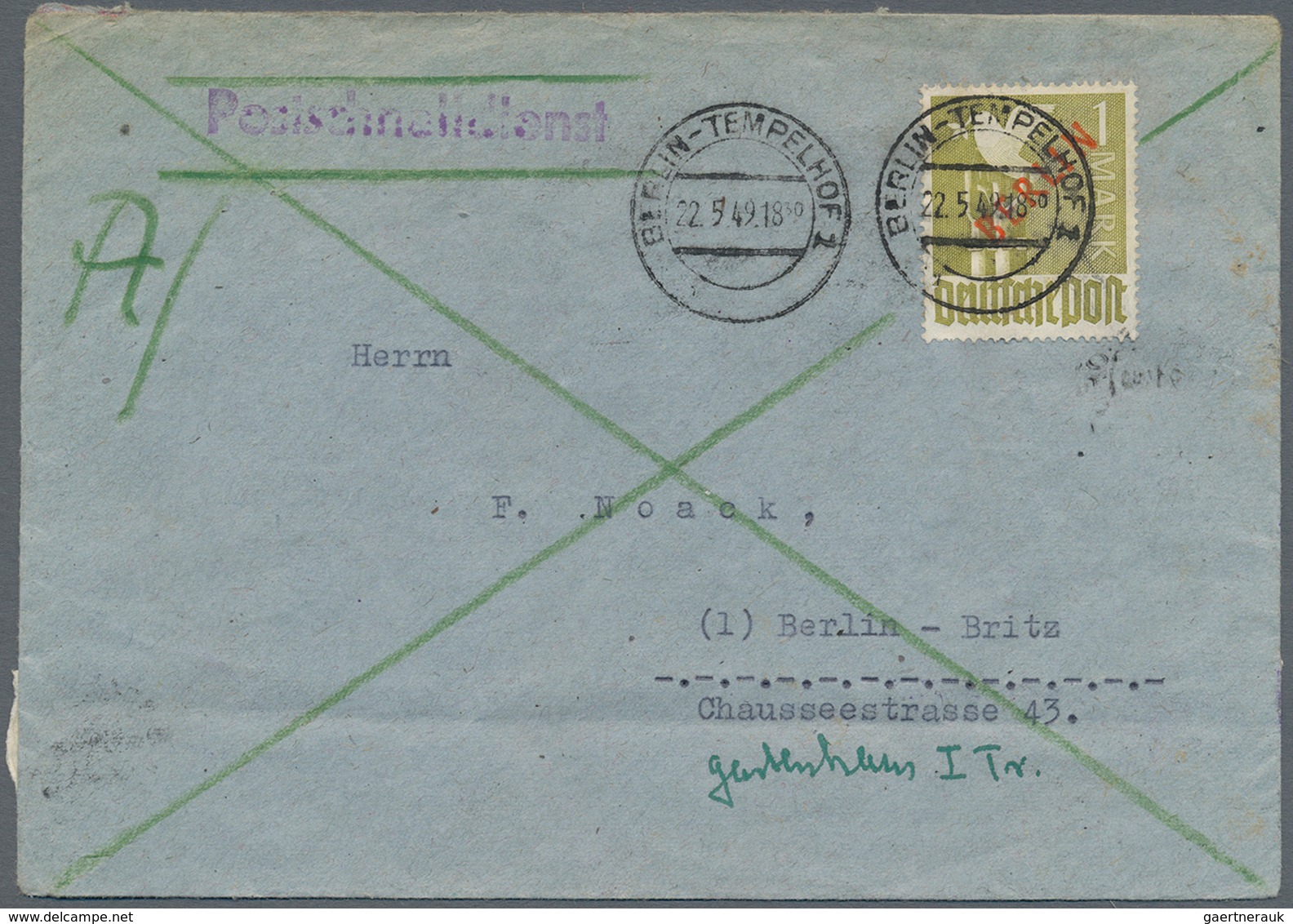 Berlin - Postschnelldienst: 1949 (22.5.), Rotaufdruck 1 M. Einzelfrankatur Auf Postschnelldienst-Bri - Lettres & Documents