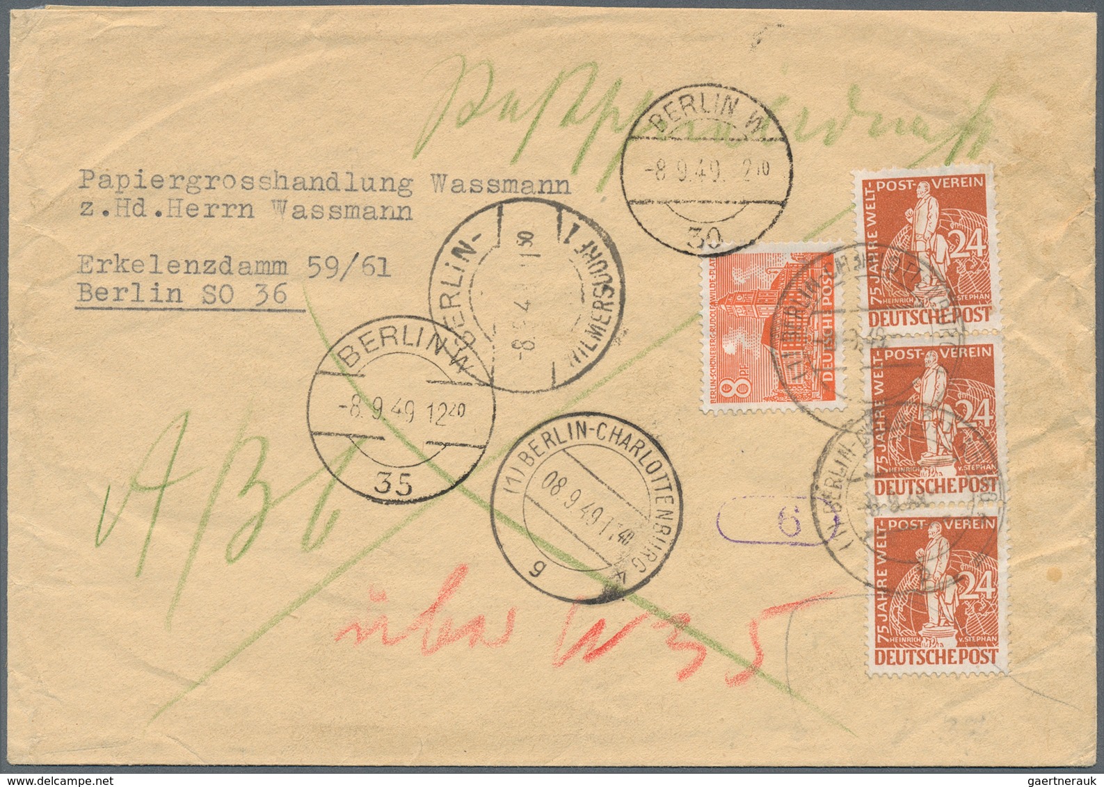 Berlin - Postschnelldienst: 24 Pf. Stephan Im Senkr. 3er Streifen U. 8 Pf. Bauten Zusammen Auf Posts - Briefe U. Dokumente
